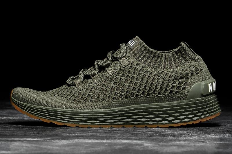 Men's Nobull Army Knit Running Shoes Olive | SG T1969C